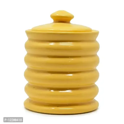 The Himalayan Goods Company Ceramic Ribbed Container Jar with Lid or Cutlery Stand 625 ml (Yellow)