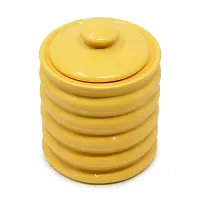 The Himalayan Goods Company Ceramic Ribbed Container Jar with Lid or Cutlery Stand 625 ml (Yellow)-thumb1