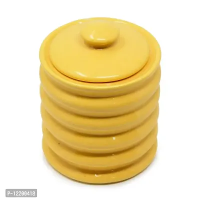 The Himalayan Goods Company Ceramic Ribbed Container Jar with Lid or Cutlery Stand 625 ml (Yellow)-thumb2