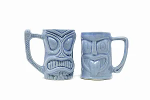 The Himalayan Goods Company - Cool Ceramic Tiki Mug Party Mugs Glasses, Beer Cocktail Hawaii, Island Mugs 375ml (Light Sky Blue)-thumb2