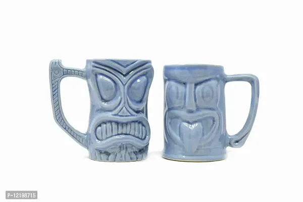 The Himalayan Goods Company - Cool Ceramic Tiki Mug Party Mugs Glasses, Beer Cocktail Hawaii, Island Mugs 375ml (Light Sky Blue)-thumb3