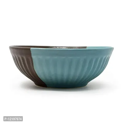 The Himalayan Goods Company Handmade Stacking Pasta Noodle Snacks Rice Stoneware Ceramic Serving Bowl (Turquoise, 750 Ml)