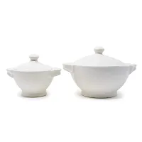 The Himalayan Goods Company Natural Stoneware Ceramic Pot or Casserole or Donga or Handi with Handles 300 ml (White)-thumb1