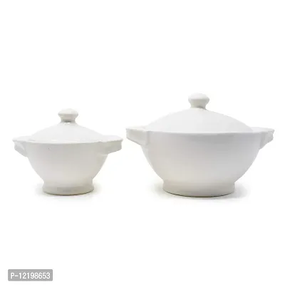 The Himalayan Goods Company Natural Stoneware Ceramic Pot or Casserole or Donga or Handi with Handles 300 ml (White)-thumb2