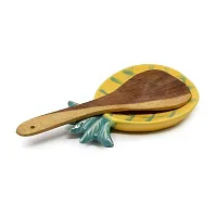 The Himalayan Goods Company Stoneware Ceramic Pineapple Ladle Spoon Rest Stand or Small Snacks Serving Tray (7.5 x 4.5 inches) (Yellow)-thumb1
