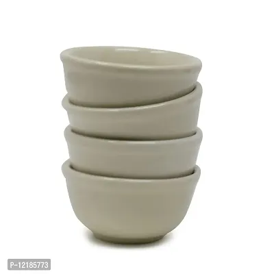 The Himalayan Goods Company - Set or Pack of Stoneware Ceramic Stacking Dessert or Chutney or Sauce Bowls 125 ml (Off-White)-thumb2