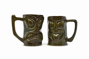 The Himalayan Goods Company - Cool Ceramic Tiki Mug Party Mugs Glasses, Beer Cocktail Hawaii, Island Mugs 375ml (Rustic Brown)-thumb2