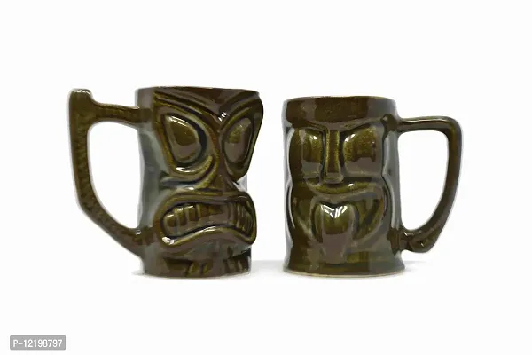 The Himalayan Goods Company - Cool Ceramic Tiki Mug Party Mugs Glasses, Beer Cocktail Hawaii, Island Mugs 375ml (Rustic Brown)-thumb3