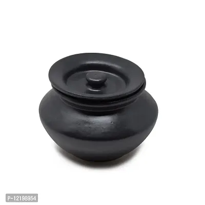 The Himalayan Goods Company - Stoneware Ceramic Pottery Jar Pot or Indian Handi (Black)-thumb2