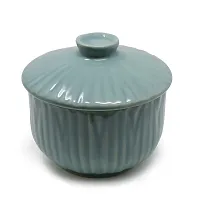 The Himalayan Goods Company Ceramic Solid Bowl with Lid - 500 ml, Sea Green-thumb1