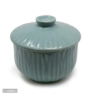 The Himalayan Goods Company Ceramic Solid Bowl with Lid - 500 ml, Sea Green-thumb2