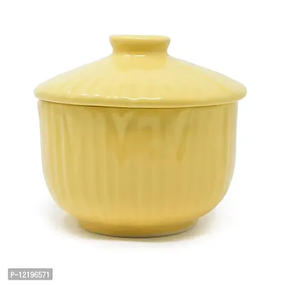 The Himalayan Goods Company - Designer Stoneware Ceramic Bowl with Lid (500ml, Golden Rod Yellow)-thumb0