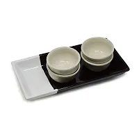 The Himalayan Goods Company - Set or Pack of Stoneware Ceramic Stacking Dessert or Chutney or Sauce Bowls 125 ml (Off-White)-thumb2