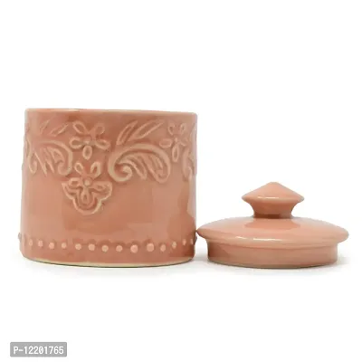The Himalayan Goods Company Ceramic Pickle Jar - 400ml, Pink, Peach Puff Salmon-thumb2