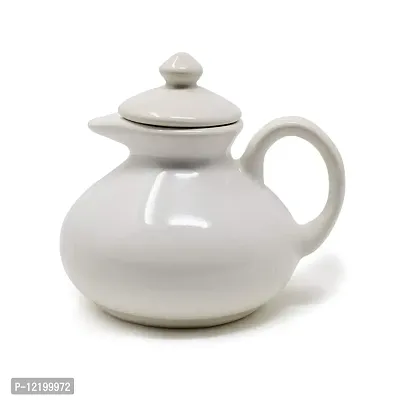 The Himalayan Goods Company Stoneware Ceramic Milk Oil Jug Pourer Dispenser Round, 350ml (White)