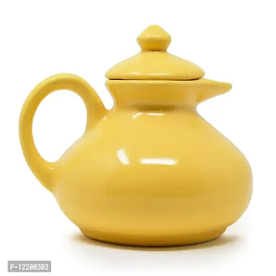 The Himalayan Goods Company Stoneware Ceramic Milk Oil Jug Pourer Dispenser Round, 350ml (Yellow)
