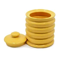 The Himalayan Goods Company Ceramic Ribbed Container Jar with Lid or Cutlery Stand 625 ml (Yellow)-thumb2