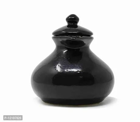 The Himalayan Goods Company Stoneware Ceramic Milk Oil Jug Pourer Dispenser Round, 350ml (Black)-thumb2