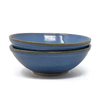 The Himalayan Goods Company Set of 2 Stoneware Ceramic Soup Cereal Dessert Bowl 6 inches 250 ml (Blue)-thumb2