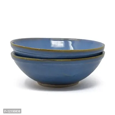 The Himalayan Goods Company Set of 2 Stoneware Ceramic Soup Cereal Dessert Bowl 6 inches 250 ml (Blue)-thumb3