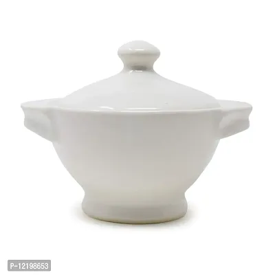 The Himalayan Goods Company Natural Stoneware Ceramic Pot or Casserole or Donga or Handi with Handles 300 ml (White)