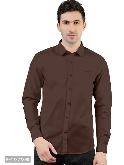 PURNDEEP Enterprise Men Plain Shirt (Medium, Brown)-thumb0