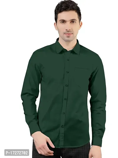 PURNDEEP Enterprise Men Plain Shirt (Medium, Dark Green)-thumb0