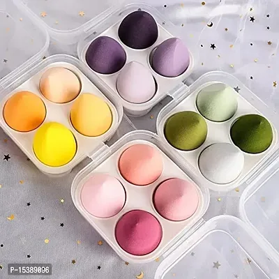 Makeup Sponge Set Beauty Blender with Egg Case, Soft Sponge For Liquid Foundation, Creams, and Powders，Latex Free Wet and Dry Makeup (Multi-colored, 4 Pcs)