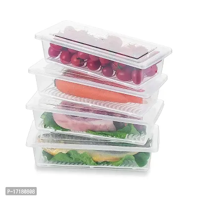 Angelware  Multi-Purpose Food Storage Container with Removable Drain Plate , 1500 ml Plastic Fridge Container  (Pack of 4, Clear)-thumb0