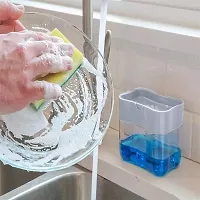 Angelware  2 in 1 Soap Dispenser for Dishwasher Liquid Holder , Liquid Dispenser Through Pump 400 ML with Sponge (Transparent grey, Pack of 1)-thumb2