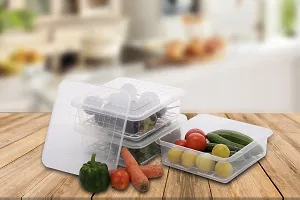 Angelware   Square Food Storage Container with Removable Drain Plate - 2500 ml Plastic Fridge Container  (Pack of 3, Clear)-thumb3