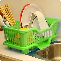 Angelware 3 in 1 Large Durable Plastic Kitchen Sink Dish Rack Drainer Drying Rack Washing Basket with Tray for Kitchen, Dish Rack Organizers, Utensils Tools Cutlery (green , Pack of 1)-thumb3