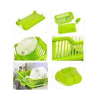 Angelware 3 in 1 Large Durable Plastic Kitchen Sink Dish Rack Drainer Drying Rack Washing Basket with Tray for Kitchen, Dish Rack Organizers, Utensils Tools Cutlery (green , Pack of 1)-thumb1