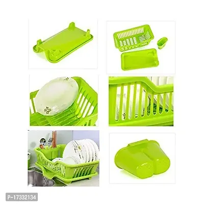 Angelware 3 in 1 Large Durable Plastic Kitchen Sink Dish Rack Drainer Drying Rack Washing Basket with Tray for Kitchen, Dish Rack Organizers, Utensils Tools Cutlery (green , Pack of 1)-thumb2