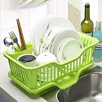 Angelware 3 in 1 Large Durable Plastic Kitchen Sink Dish Rack Drainer Drying Rack Washing Basket with Tray for Kitchen, Dish Rack Organizers, Utensils Tools Cutlery (green , Pack of 1)-thumb2