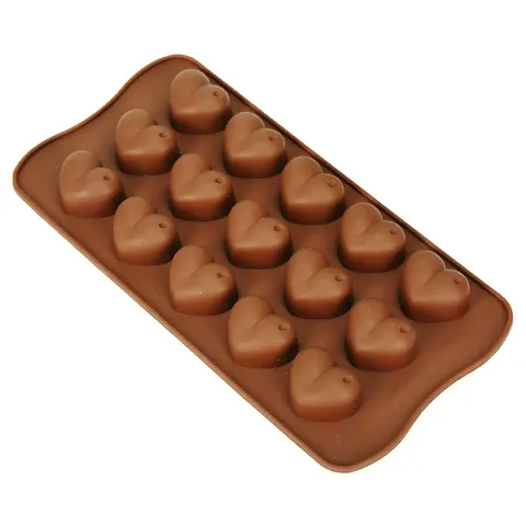 Rock 10 Factory | Silicone Chocolate Candy Mould, Heart Shape | 15 Cavity Mold, Re-Usable | 21 X 10.7 cm | Brown