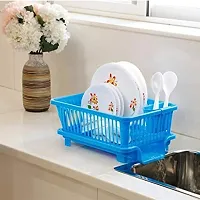 Angelware 3 in 1 Large Durable Plastic Kitchen Sink Dish Rack Drainer Drying Rack Washing Basket with Tray for Kitchen, Dish Rack Organizers, Utensils Tools Cutlery (Blue, Pack of 1)-thumb1