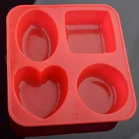 Angelware Silicone Circle, Square, Oval and Heart Shape Soap Cake Making Mold, Chocolate Mold 4 in 1, Red-thumb1