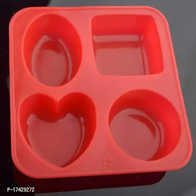 Angelware Silicone Circle, Square, Oval and Heart Shape Soap Cake Making Mold, Chocolate Mold 4 in 1, Red-thumb2