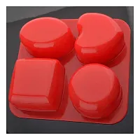 Angelware Silicone Circle, Square, Oval and Heart Shape Soap Cake Making Mold, Chocolate Mold 4 in 1, Red-thumb2