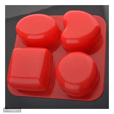 Angelware Silicone Circle, Square, Oval and Heart Shape Soap Cake Making Mold, Chocolate Mold 4 in 1, Red-thumb3