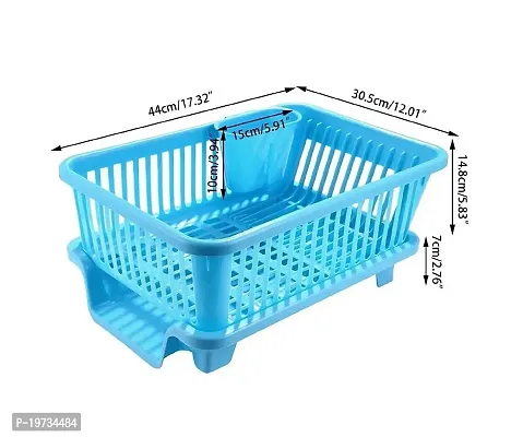 Angelware 1 pcs 3 in 1 large durable plastic kitchen sink dish rack drainer drying rack washing basket with tray for kitchen ( pack of 1- blue )-thumb3