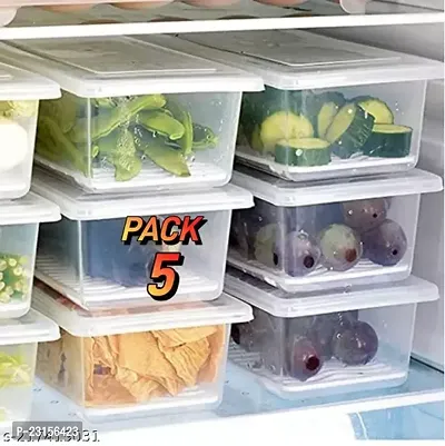 Angelware 5 Pcs Fish container keep fresh fish ,vegetable , fruits, storage container, Fridge Organizer Case With Removable Drain Plate Stackable Freezer Storage Containers  ( pack of 5 )