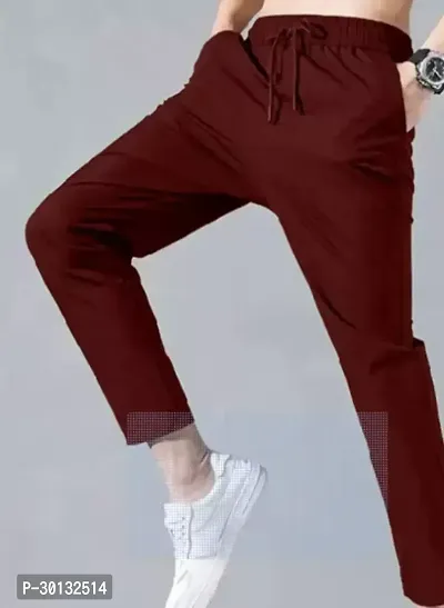 Stylish Maroon Cotton Blend Solid Regular Track Pants For Men-thumb0