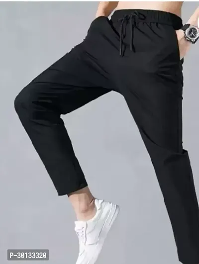 Stylish Black Cotton Blend Solid Regular Track Pants For Men-thumb0