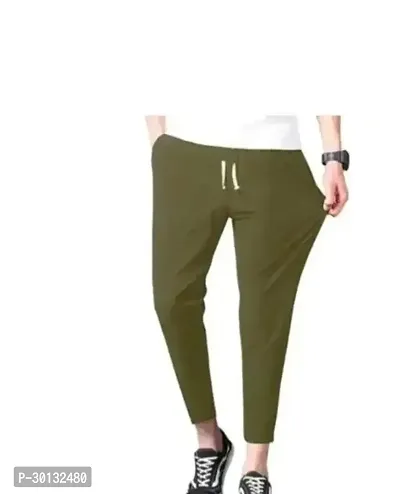 Stylish Green Cotton Blend Solid Regular Track Pants For Men-thumb0