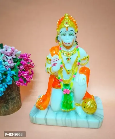 MOVIBI Marble Look Lord Mahavir Hanuman Statue | Bajrangbali Idol | Hanuman Murti | Hanuman Idol | Balaji Hanuman Spiritual Puja Murti | Gift Item | Temple | Home Decor | Office | Decorative - 16.5cm