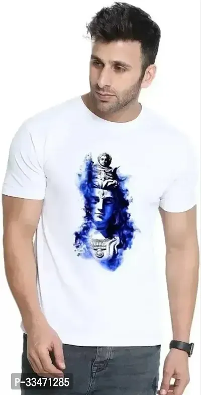 Fabulous White Polyester Printed Round Neck Tees For Men