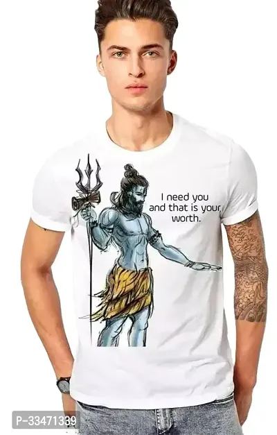 Fabulous White Polyester Printed Round Neck Tees For Men-thumb0