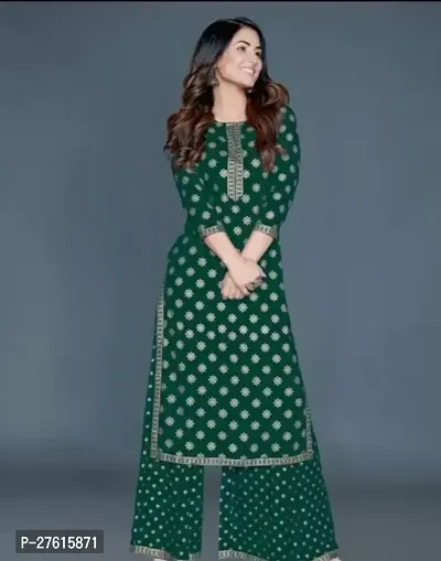 Stylish Green Rayon Printed Straight Kurta Bottom Set For Women-thumb0